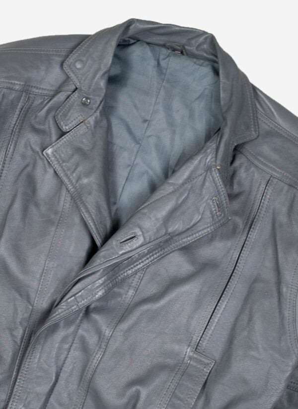 Vintage Lederjacke grau boxy – Bild 2