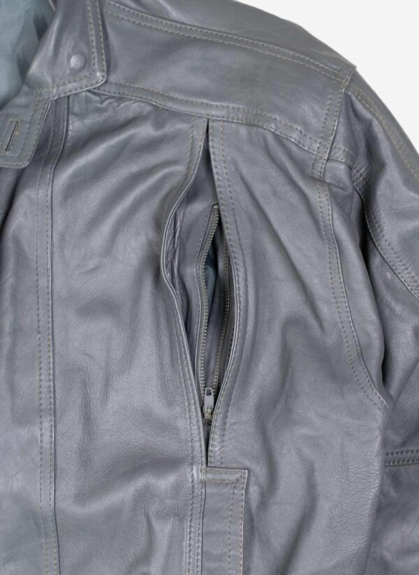 Vintage Lederjacke grau boxy – Bild 3