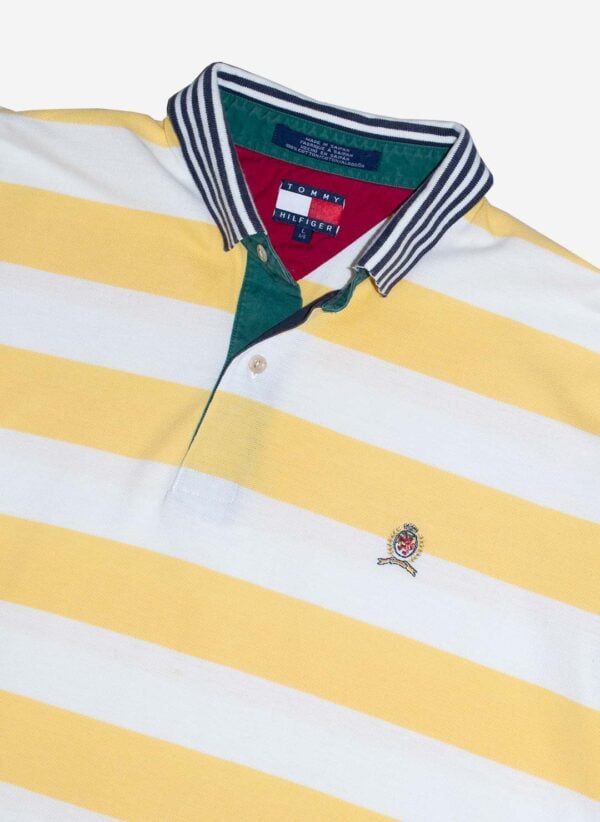 Vintage 90s Tommy Hilfiger Poloshirt gelb weiß – Bild 2