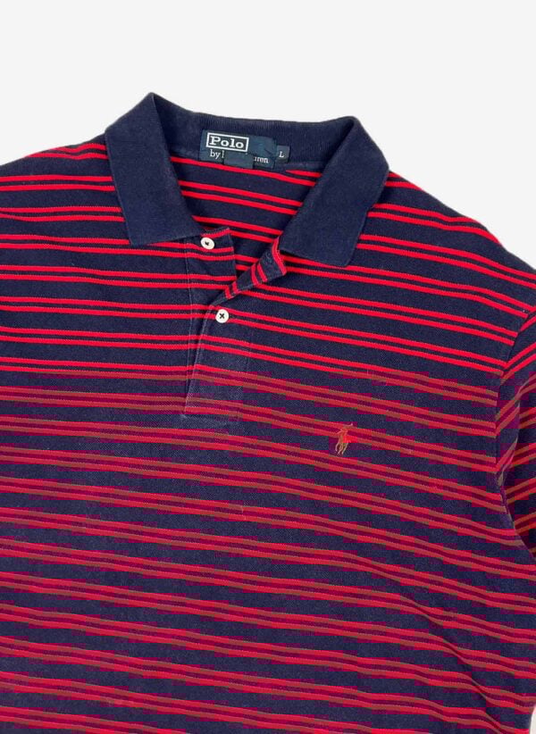 Vintage 90s Polo Ralph Lauren Poloshirt navy rot gestreift – Bild 2