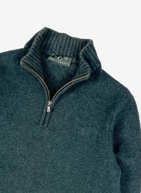 Vintage Fred Perry Woll Half-Zip Sweater grün – Bild 2