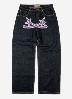Protect Embroidered Baggyjeans dunkelgrau