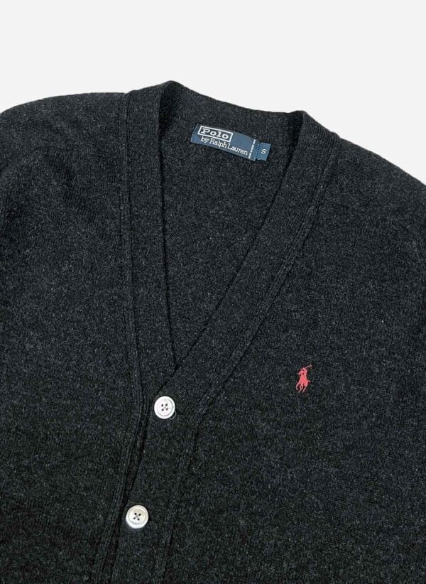Vintage Polo Ralph Lauren Wollcardigan dunkelgrau – Bild 2