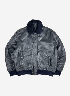 Vintage Aviator Lederjacke mit Stoffkragen schwarz