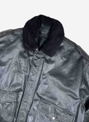 Vintage Aviator Lederjacke mit Stoffkragen schwarz