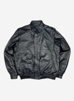 Vintage Leder Bomberjacke 2-in-1 schwarz