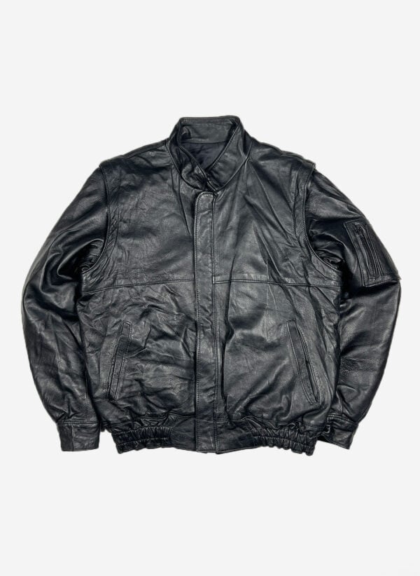 Vintage Leder Bomberjacke 2-in-1 schwarz