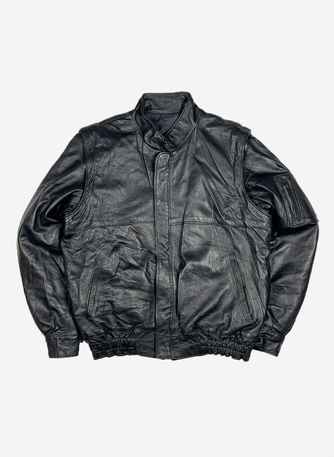 Vintage Leder Bomberjacke 2-in-1 schwarz