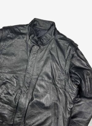 Vintage Leder Bomberjacke 2-in-1 schwarz