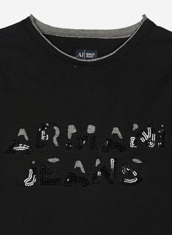 Vintage Armani Jeans Pailletten slim T-Shirt – Bild 2