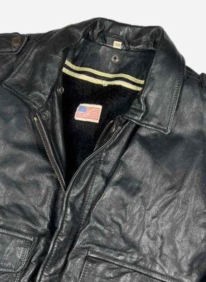 Vintage Aviator heavy Lederjacke schwarz gefüttert
