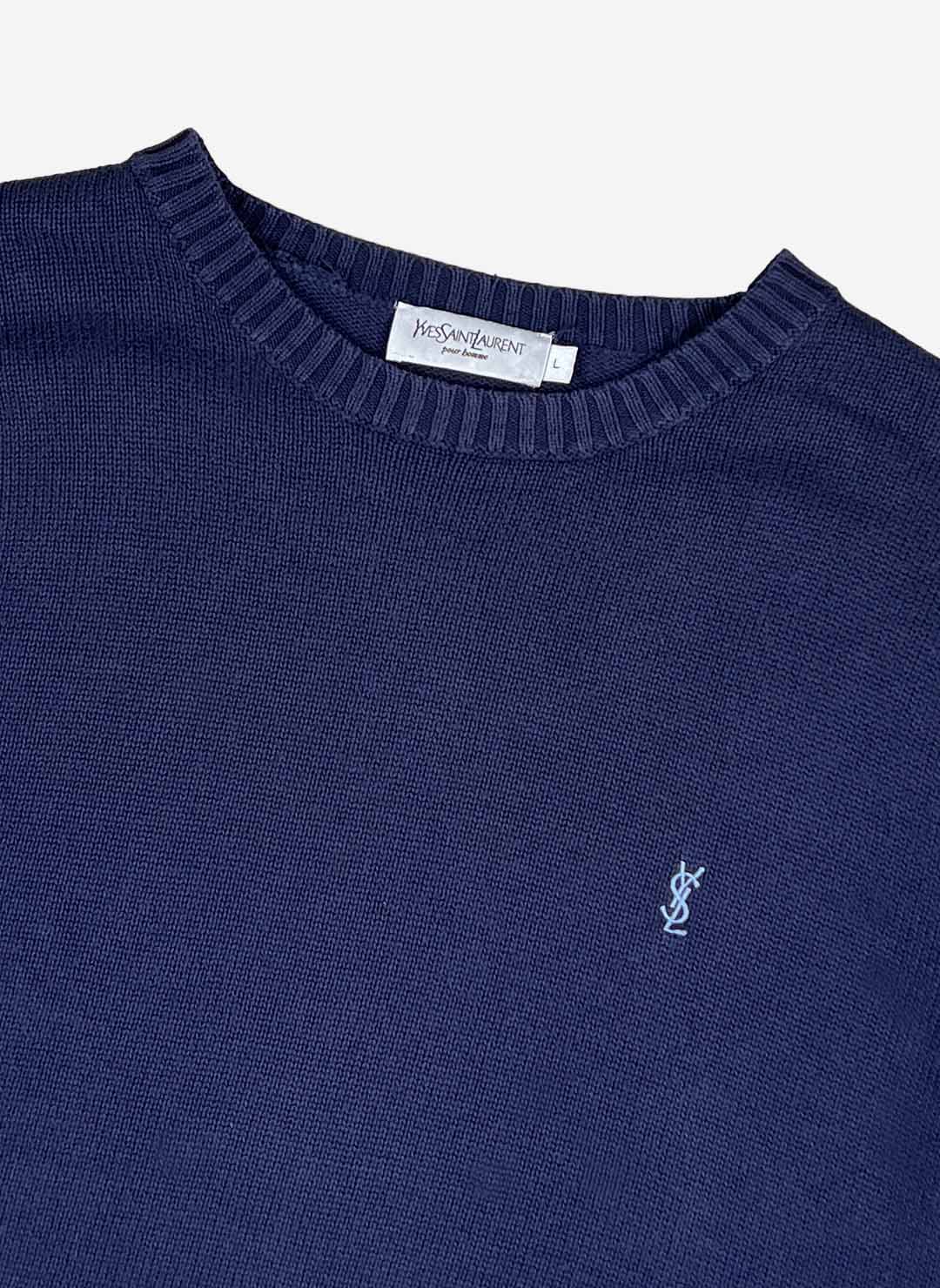 Vintage Yves Saint Laurent Strickpullover navy – Bild 2