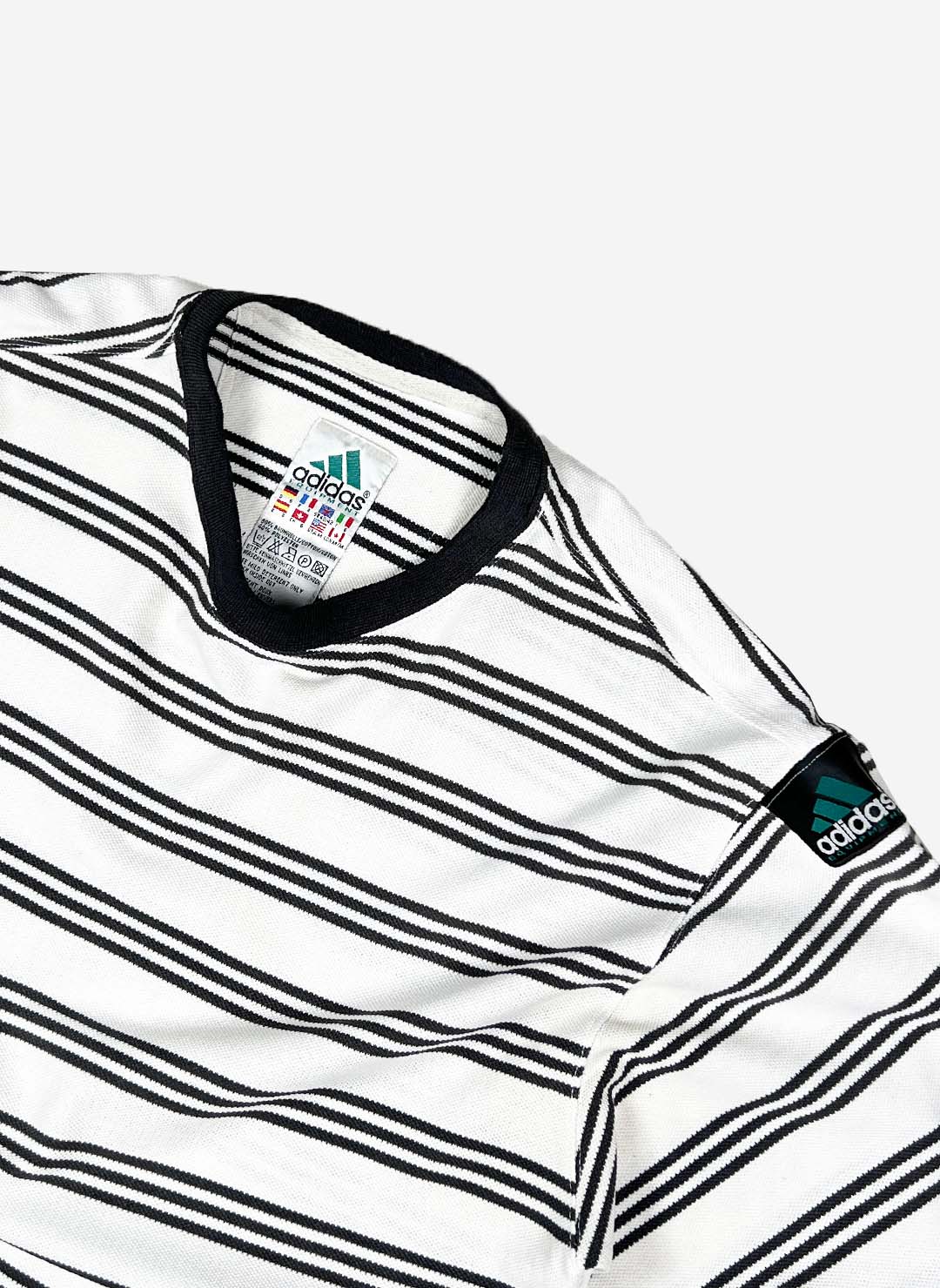 Vintage 90s Adidas Equipment T-Shirt gestreift – Bild 2