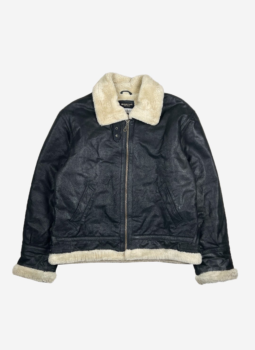 Vintage Shearling Lederjacke schwarz