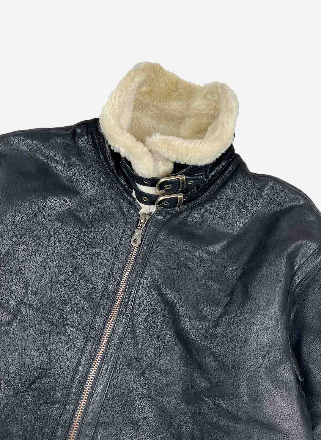 Vintage Shearling Lederjacke schwarz – Bild 3