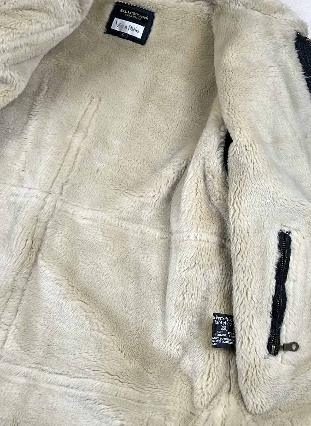 Vintage Shearling Lederjacke schwarz – Bild 5