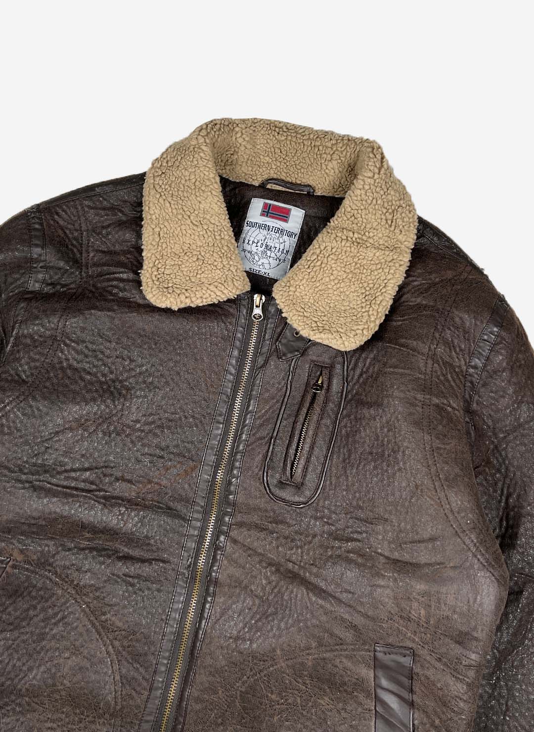 Shearling Kunstlederjacke braun – Bild 2