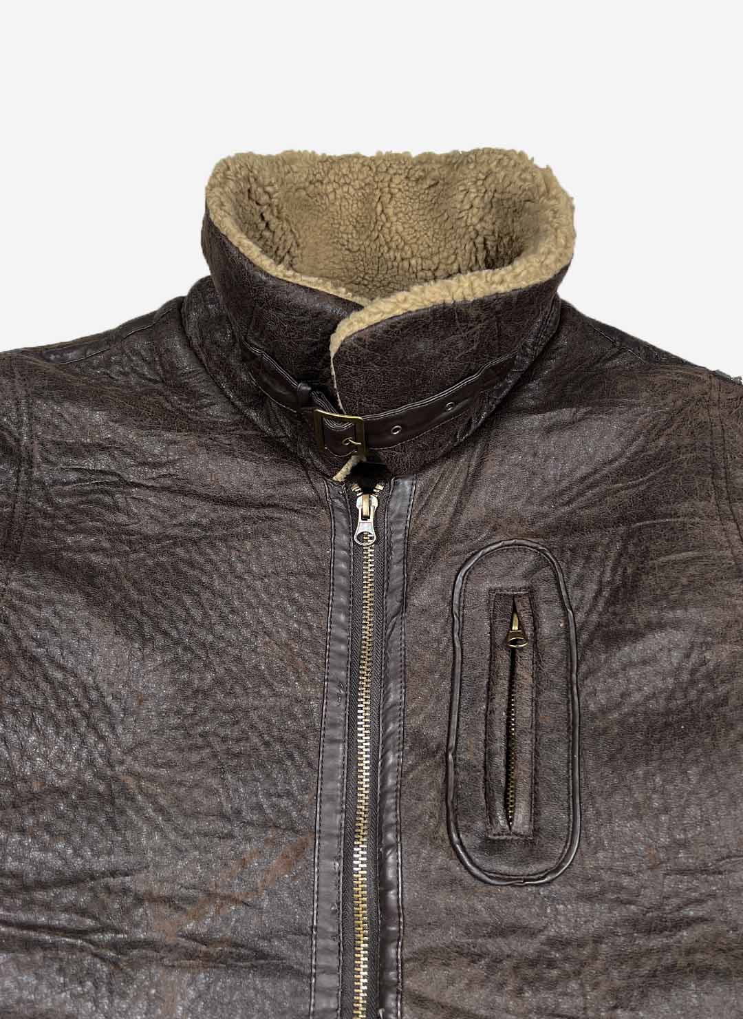 Shearling Kunstlederjacke braun – Bild 3