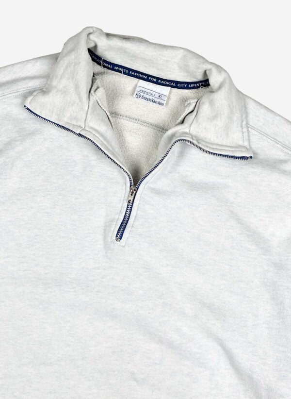 Vintage 90s Sergio Tacchini Half-Zip Sweater hellgrau