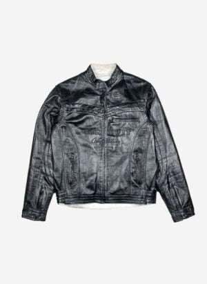 Vintage Biker Lederjacke cropped schwarz