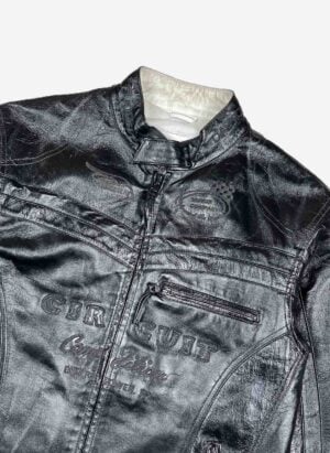 Vintage Biker Lederjacke cropped schwarz