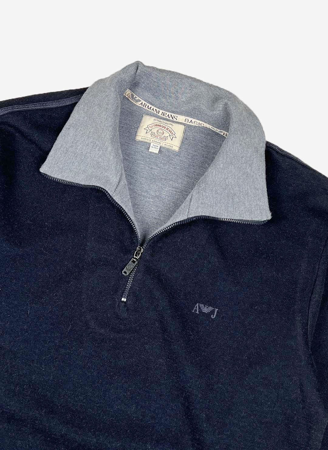 Vintage 90s Armani Jeans Strick Half-Zip navy – Bild 2