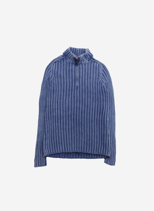 Vintage Half-Zip Strickpullover Slim-Fit blau