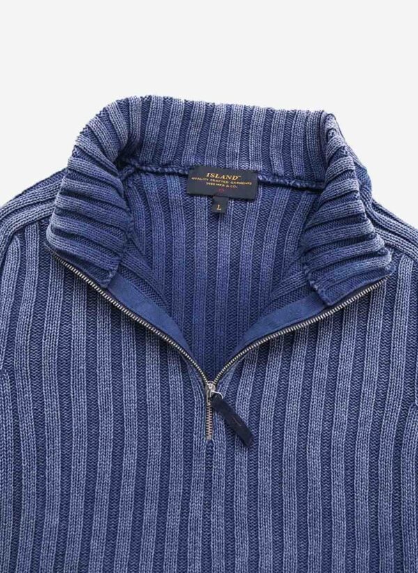 Vintage Half-Zip Strickpullover Slim-Fit blau