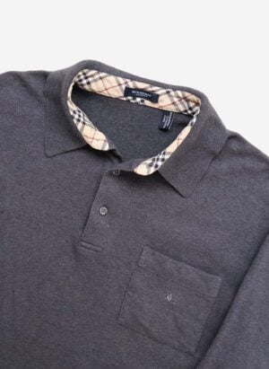 Vintage Burberry Longsleeve Poloshirt grau