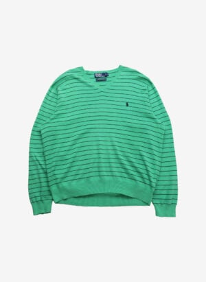 Vintage Polo Ralph Lauren V-Neck Sweater grün gestreift
