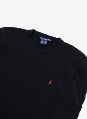 Vintage 90s Ralph Lauren Sport Damen Wollpullover schwarz