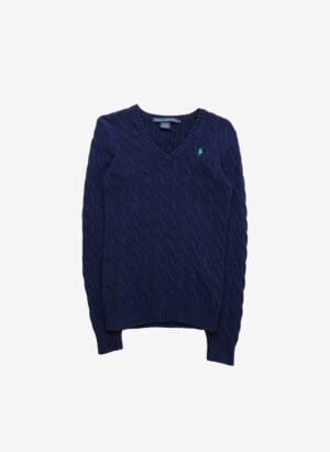 Vintage Ralph Lauren Sport Damen V-Neck Cable Strickpullover navy