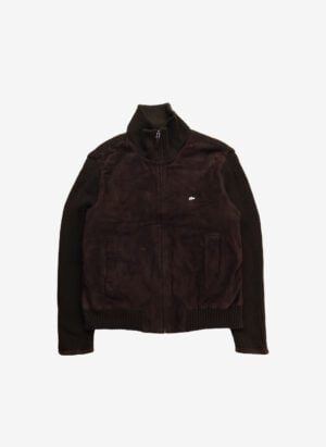 Vintage Lacoste Full-Zip Suede Strickjacke braun