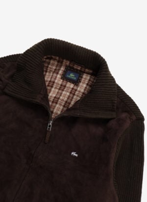 Vintage Lacoste Full-Zip Suede Strickjacke braun