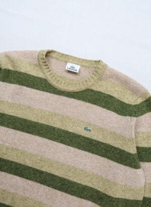 Vintage Lacoste Strickpullover beige-grün gestreift