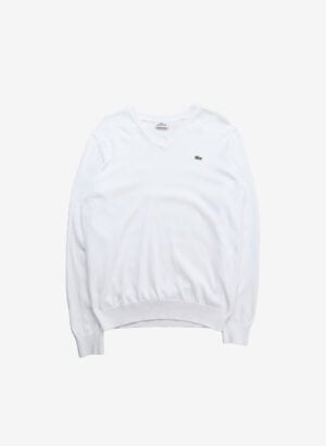 Vintage Lacoste V-Neck Strickpullover weiß