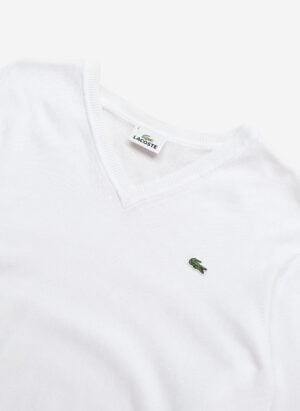 Vintage Lacoste V-Neck Strickpullover weiß