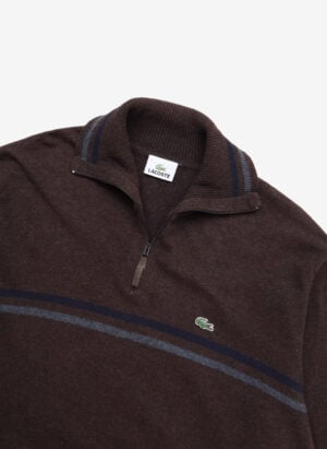 Vintage Lacoste Turtleneck Half-Zip Strickpullover braun