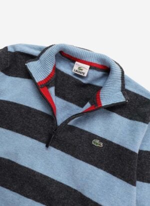 Vintage Lacoste Strick Quarter-Zip blau-grau