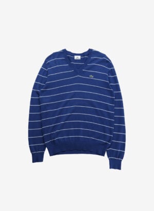 Lacoste V-Neck Strickpullover blau gestreift
