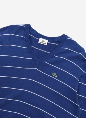 Lacoste V-Neck Strickpullover blau gestreift