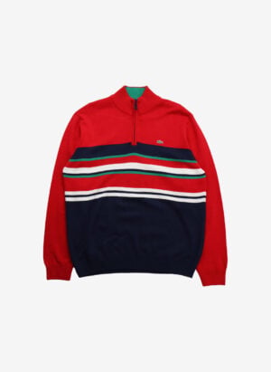 Vintage Lacoste Strick Quarter-Zip gestreift