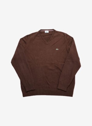 Vintage Lacoste V-Neck Strickpullover braun