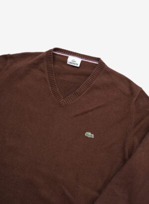 Vintage Lacoste V-Neck Strickpullover braun