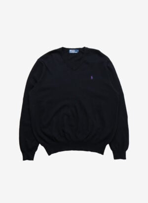 Vintage Polo Ralph Lauren V-Neck Merino Pullover schwarz