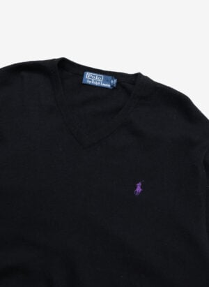 Vintage Polo Ralph Lauren V-Neck Merino Pullover schwarz