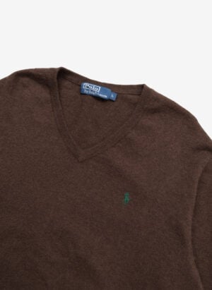 Vintage Polo Ralph Lauren V-Neck Merino Pullover braun