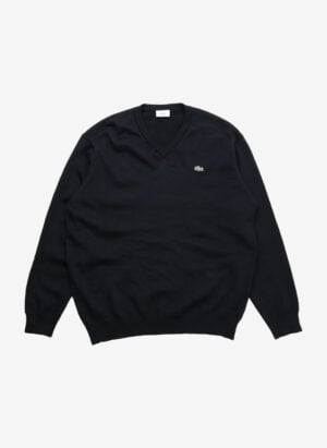 Vintage Lacoste V-Neck Wollpullover schwarz