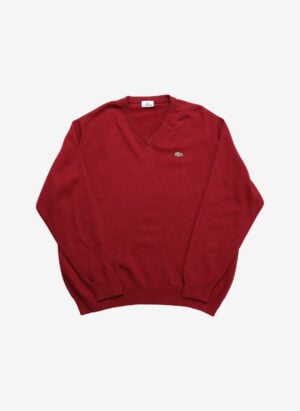Vintage Lacoste V-Neck Wollpullover rot