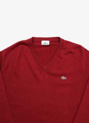 Vintage Lacoste V-Neck Wollpullover rot